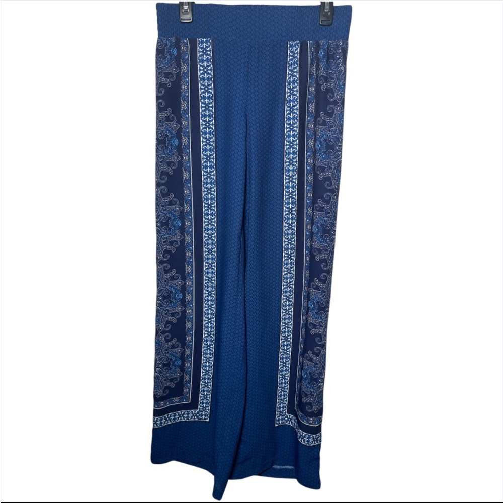 Vintage Cache Womens Size 6 Royal Blue Paisley Tile Border Print Wide Leg Pants